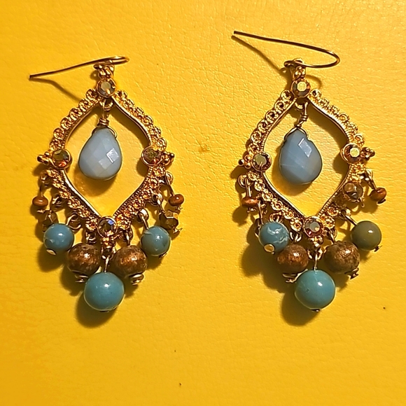 Mixed Gemstone Earrings (Pierce), Turquoise, Jade, Purple - Picture 2 of 5